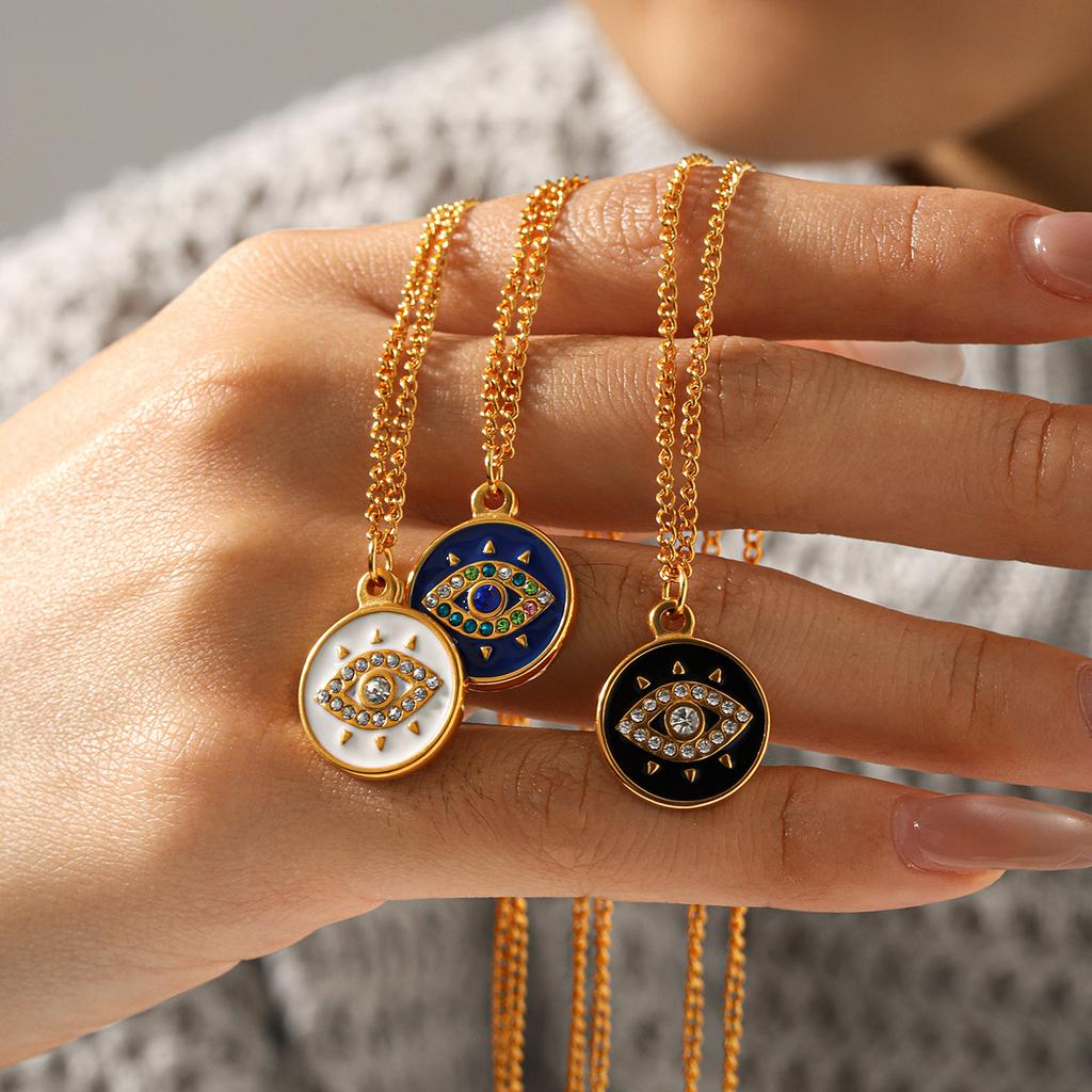 Dripping Oil Diamond-Encrusted Evil Eye Pendant Necklace, Light Luxury Niche Titanium Steel Choker for Women
