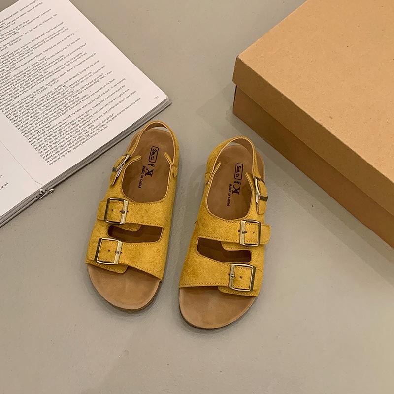 Желтые Birkenstock на толстой подошве однополосные сандалии женские летние высококачественные прохладные шлепанцы 38 жёлтый