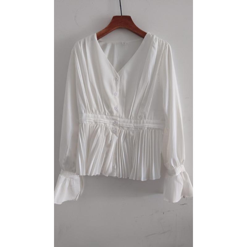 French Style V-neck Long-sleeved Top Niche Light Luxury High-end White Shirt for Women