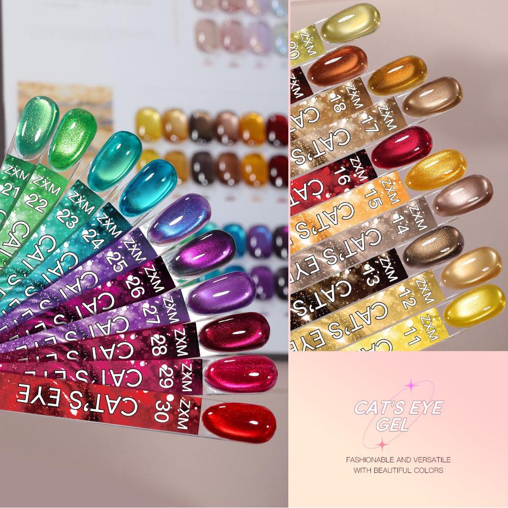 30 Shades Suspended Mirror Cat Eye Gel Polish Set with Glitter Glass Bead Effect