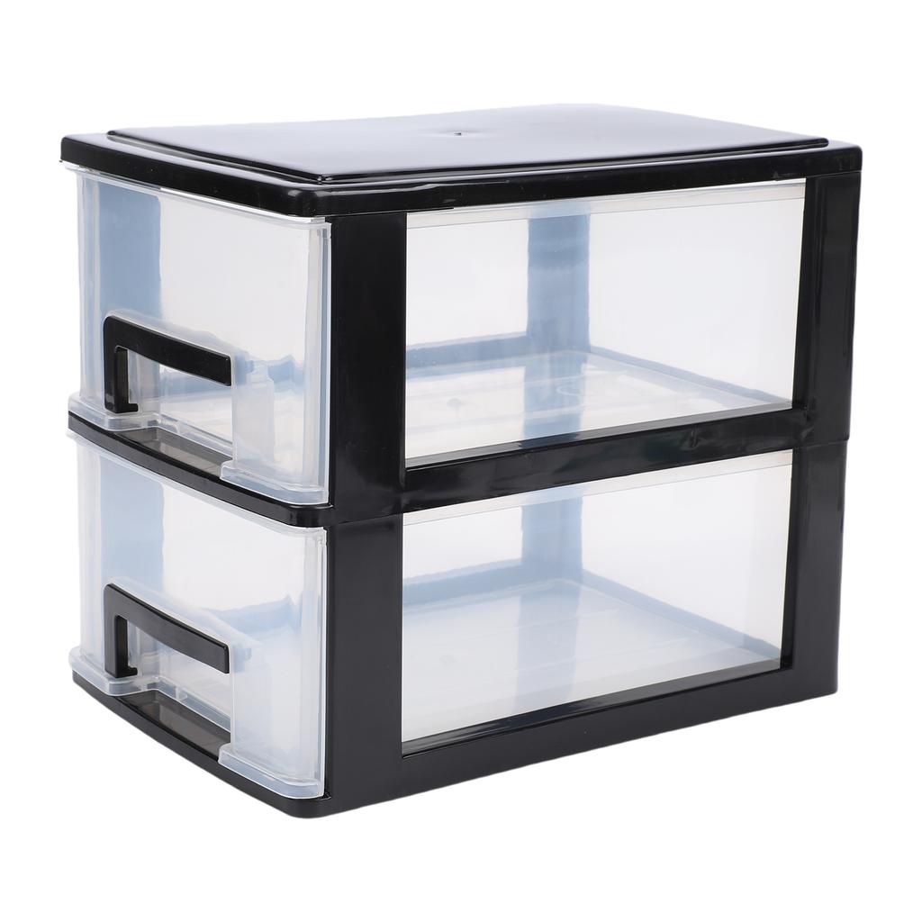 Schreibtisch mit 2 Schubladen, Kunststoff, stapelbar, transparent, Desktop-Aufbewahrungsbox für Büromaterial, für Zuhause, Wohnheim