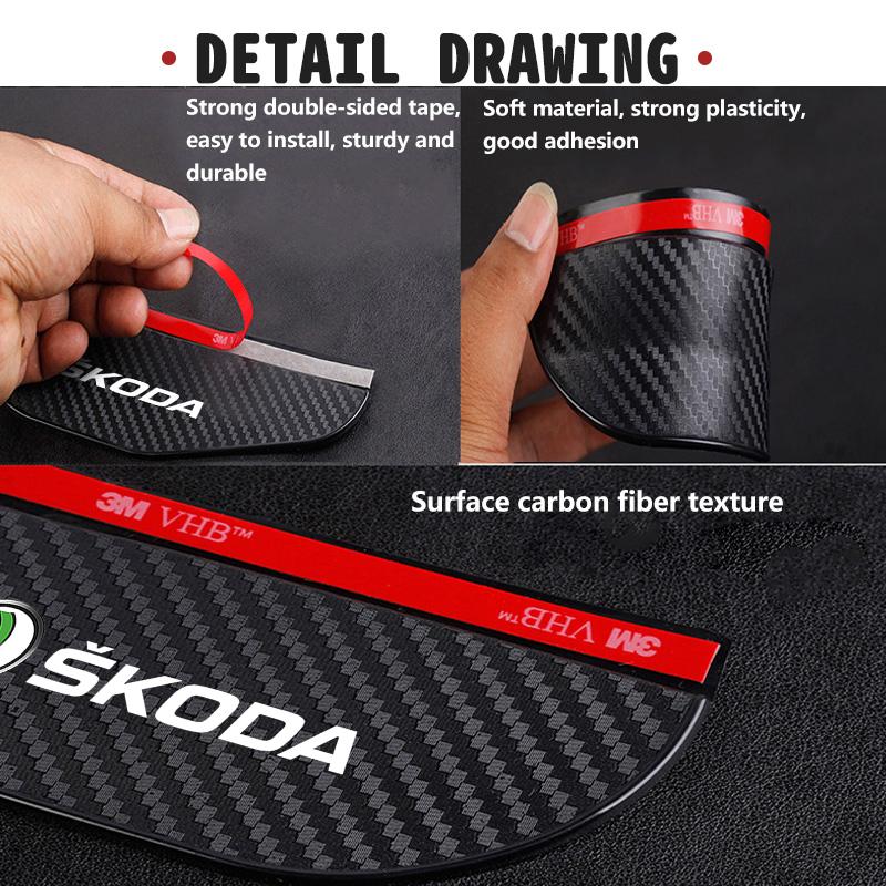 AAAJD1 2PCS Carbon Fiber Car Rearview Mirror Rain Eyebrow Sticker For Skoda S Kodiaq Octavia 2 3 Yeti Karoq Rapid Fabia VII VRS