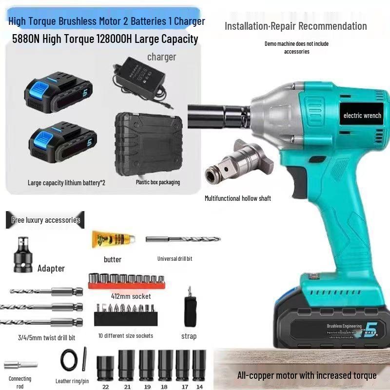 High Torque Brushless Electric Impact Wrench with Lithium Battery