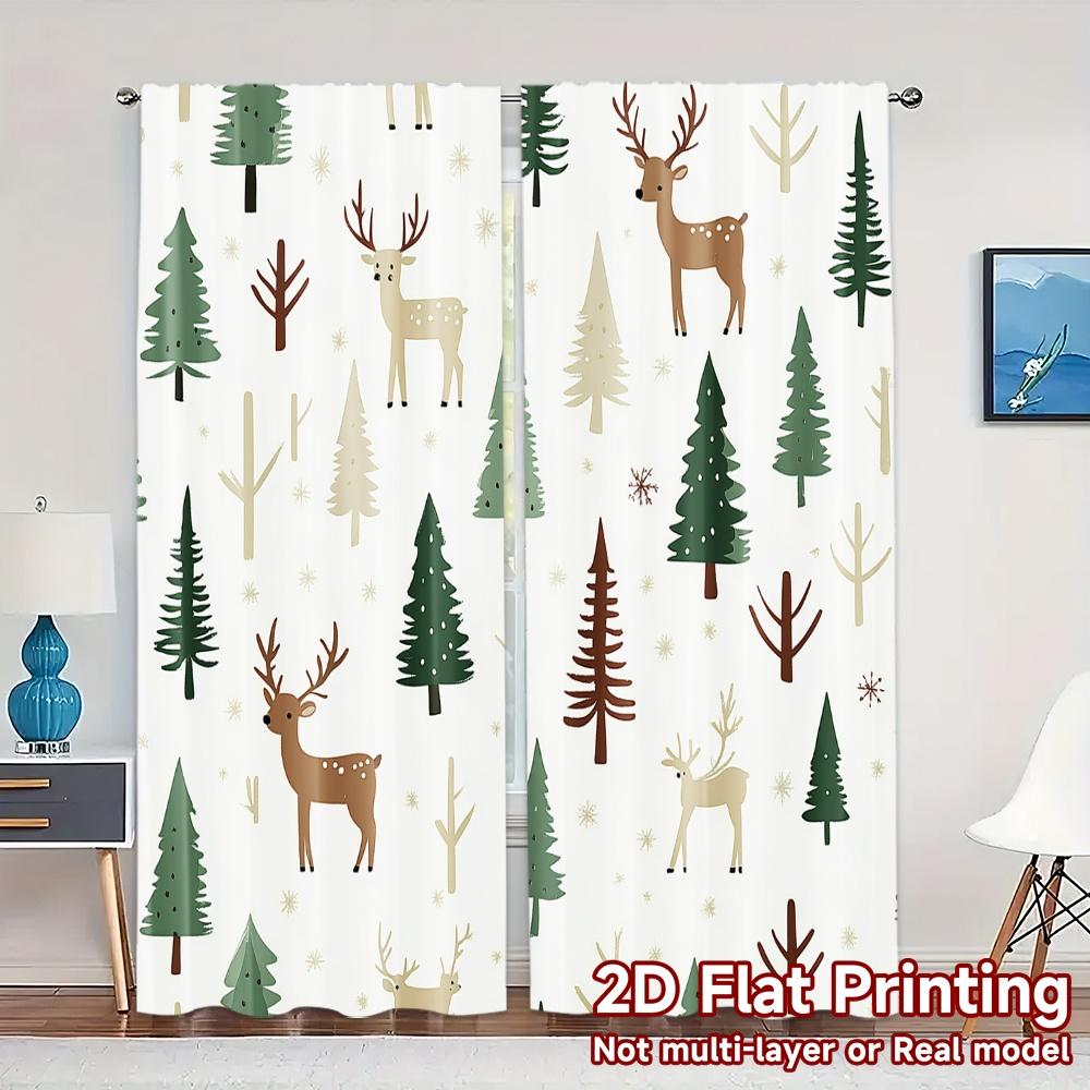 

2pcs,Curtains Cute Forest Animals Christmas Trees (3) Modern Pattern Curtains Fabric Curtains Versatile All Suitable for Bedroom 52.50×116.00 CM 2pcs