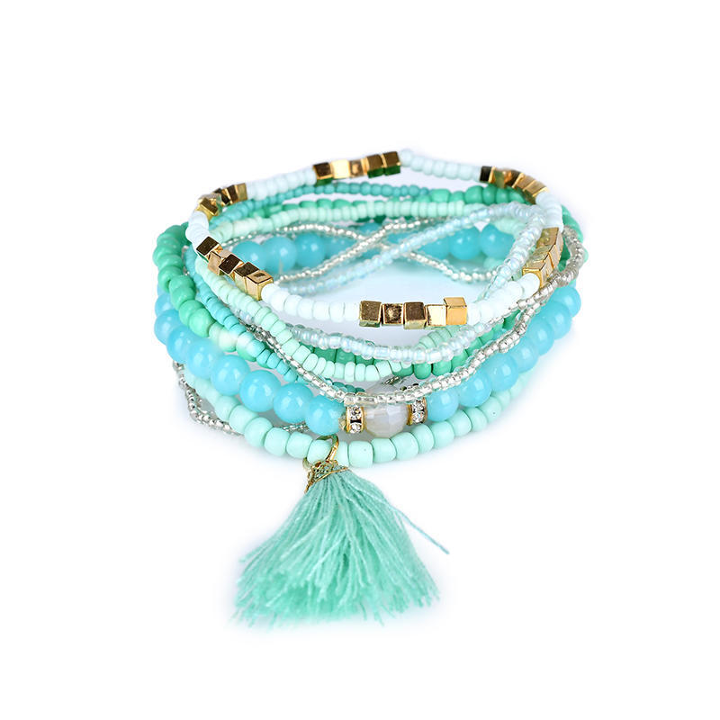 Women Girl's Jewelry Retro Bohemian Style Colorful Handmade Beaded Multi Layers Tassel Trim Hypoallergenic Bracelets