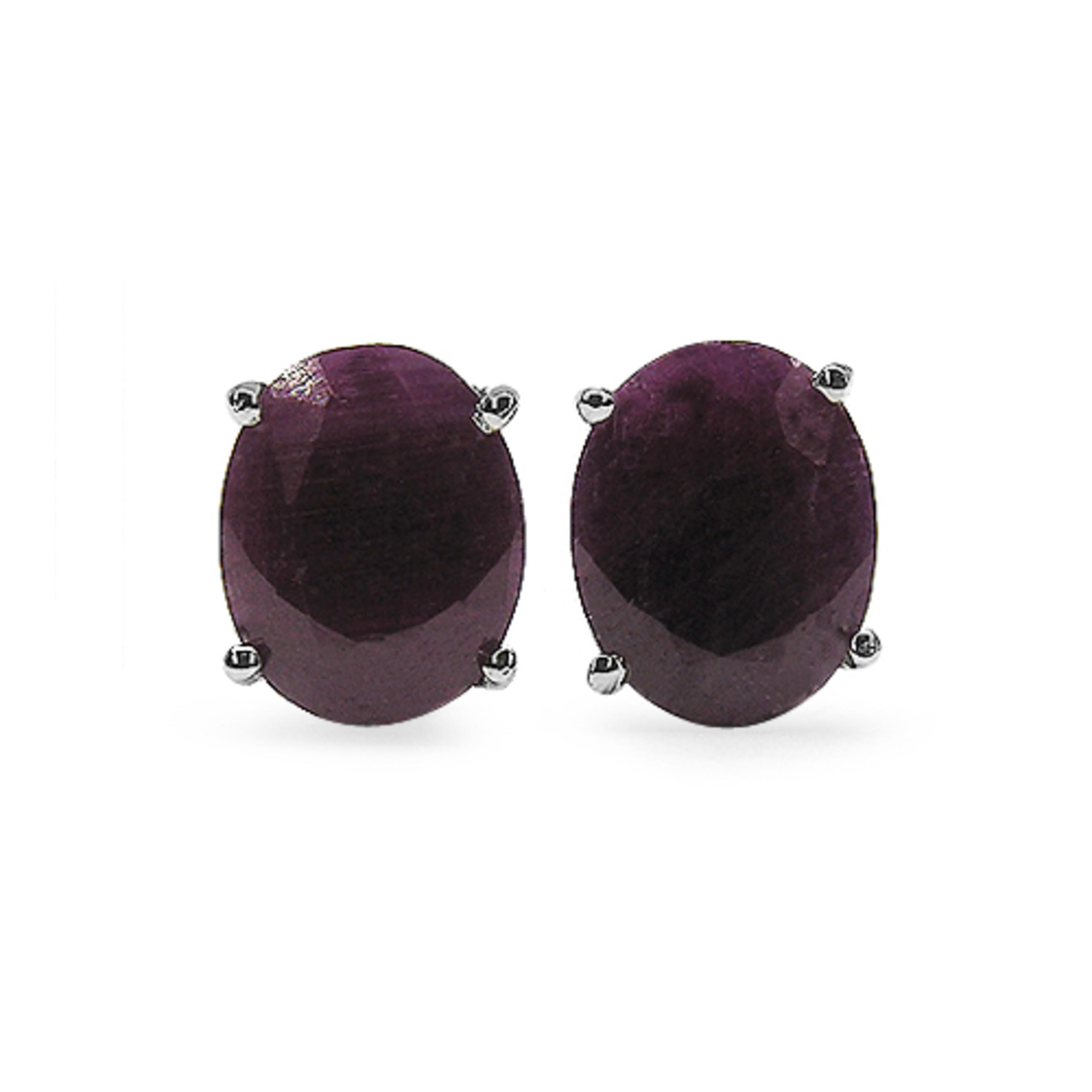 

Glass Filled Ruby Oval Earrings 925 Silver Yellow Gold Plated Studs червоний