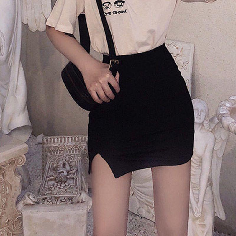 

Plus Size Pure Desire Sexy European and American Sexy Slit Sheath Skirt Black front slit L