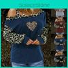 Elegant Women's Leopard Print Long Sleeve Cold One Shoulder T-shirt Blouse For Night Out