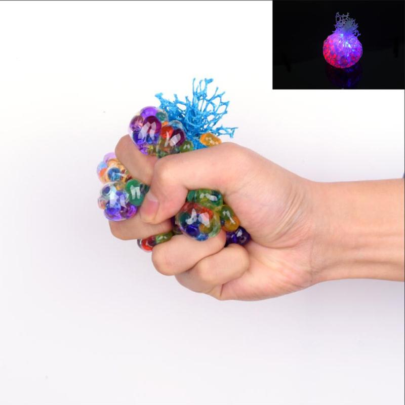 Mesh lindert Stress Ball farbige Perlen LED leuchtende Traube lustige Squeeze Ball Spielzeug