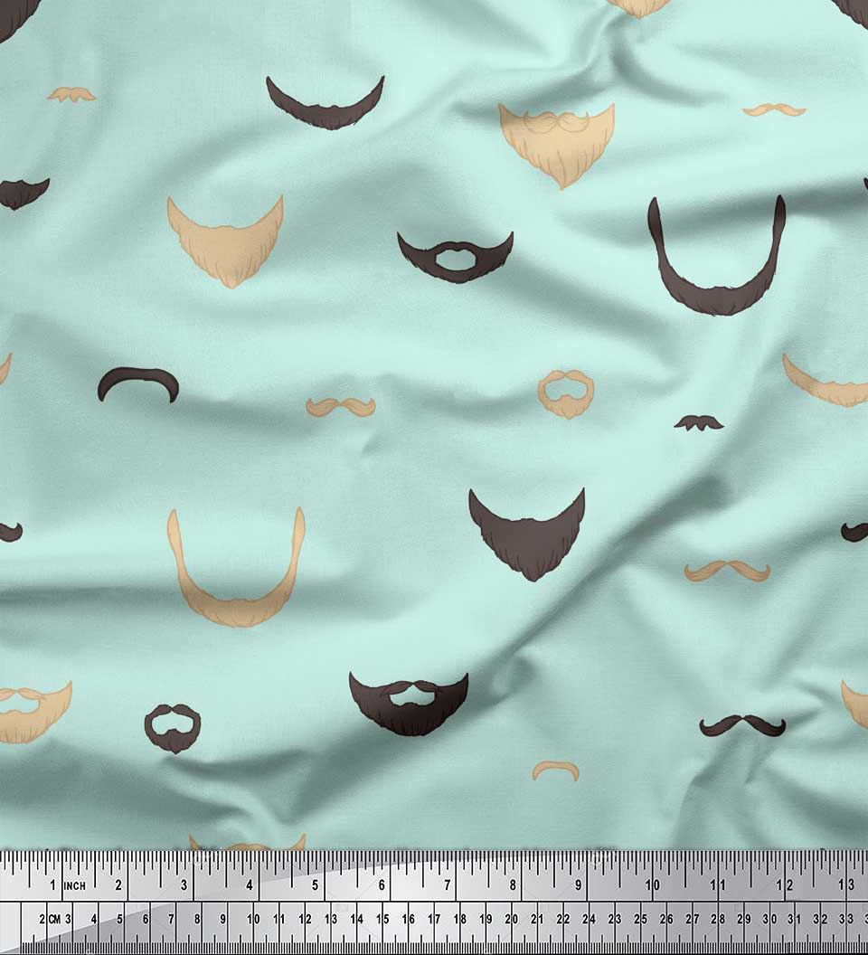 

Soimoi Blue Poly Crepe Fabric Moustache Face Print Fabric by the metre 42 Inch 42 Inch Wide - Poly Crepe зелений