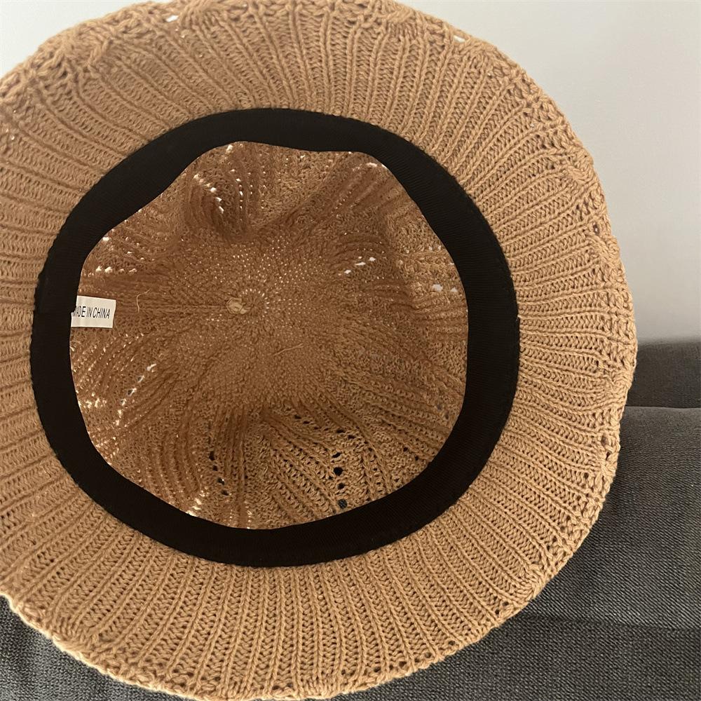 Hollow Knitted Bucket Hat, Curled Edge Fashion Visor, Travel Versatile Washbasin Hat