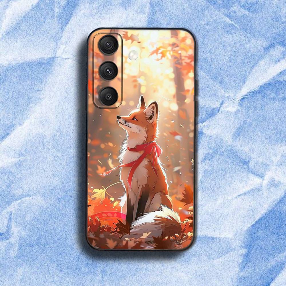 

Cute A-Animal F-Fox Phone Case For Samsung S 25,24,23,22,30,21,10,9,Ultra,Plus,Lite,FE,4,5G Black Soft Case Samsung S25