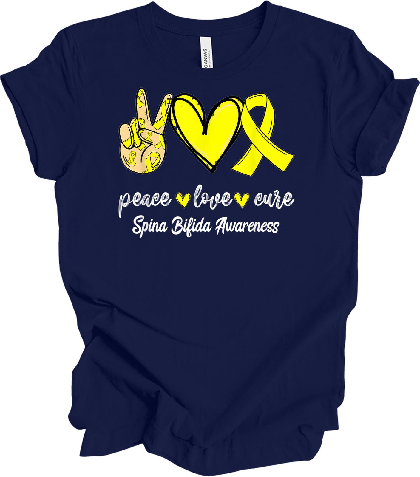 Peace Love Cure Spina Bifida Awareness T-Shirt XXL