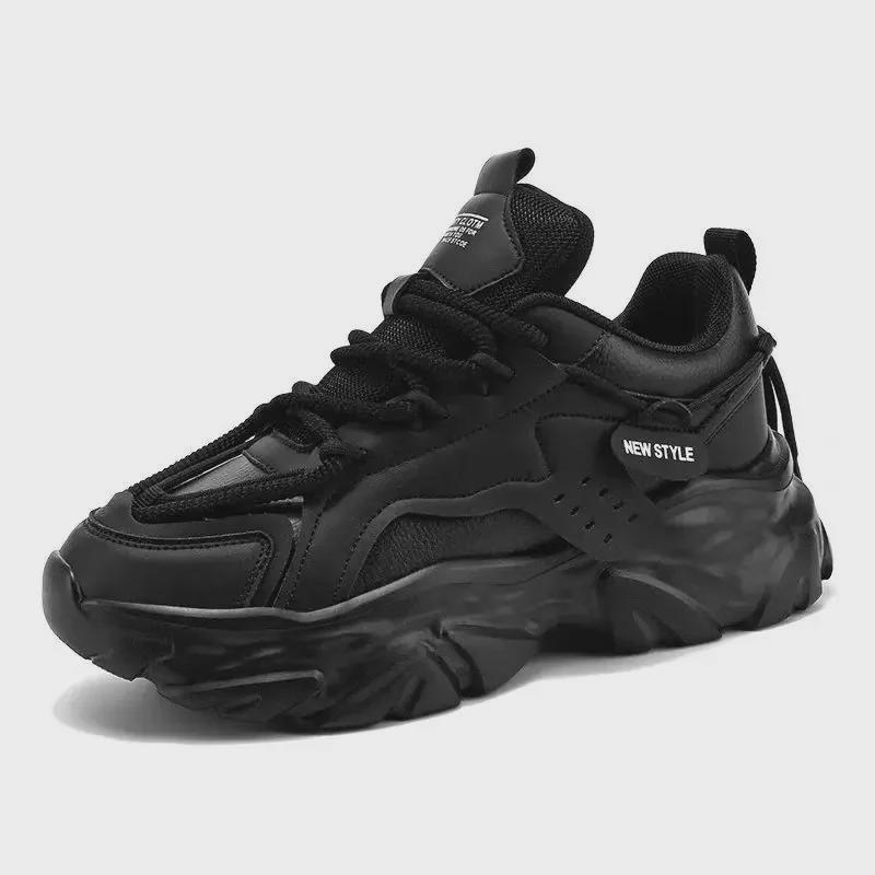 Чоловічі літні дихаючі модні кросівки для бігу Black Warrior - Товста підошва, Універсальні, Модні, Чорні кросівки тата