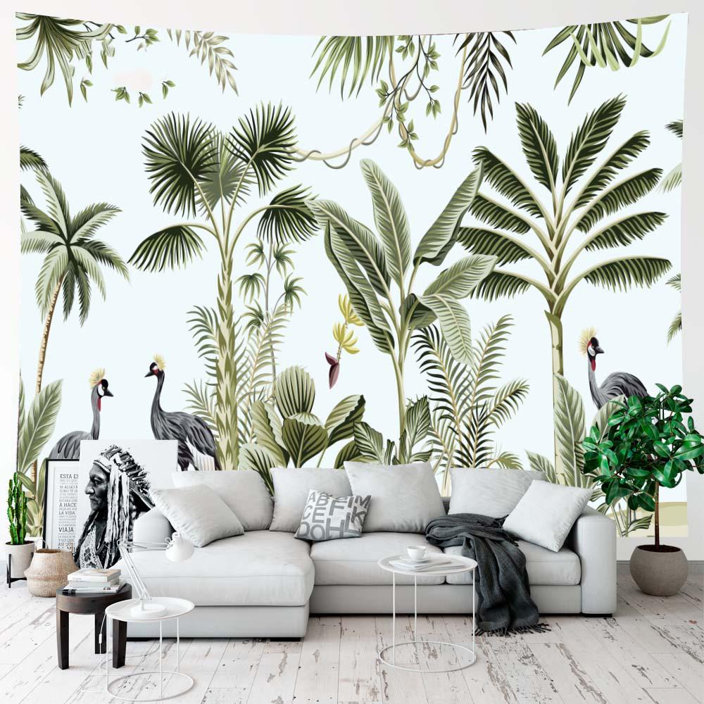 Tapiserie cu plante, agățat pe perete, pentru decorarea camerei, frunze tropicale, peisaj, flori, fundal, decor pentru dormitor