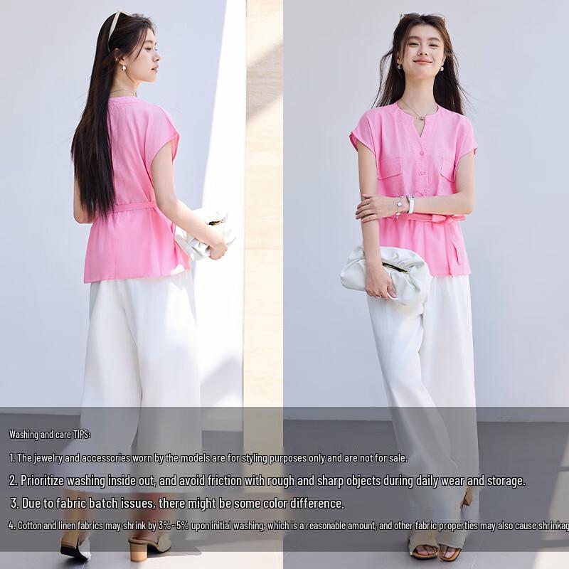 VICTORIA&VERA Women's Summer V-Neck Sleeveless Blouse with Adjustable Tie