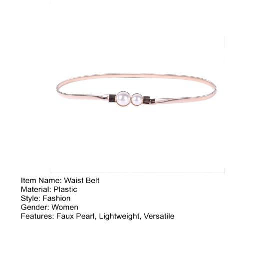 Women Summer Belt Metal Elastic Waist Chain Faux Pearl Decor Elegant Round Metal Waist Belt Garment Accessories