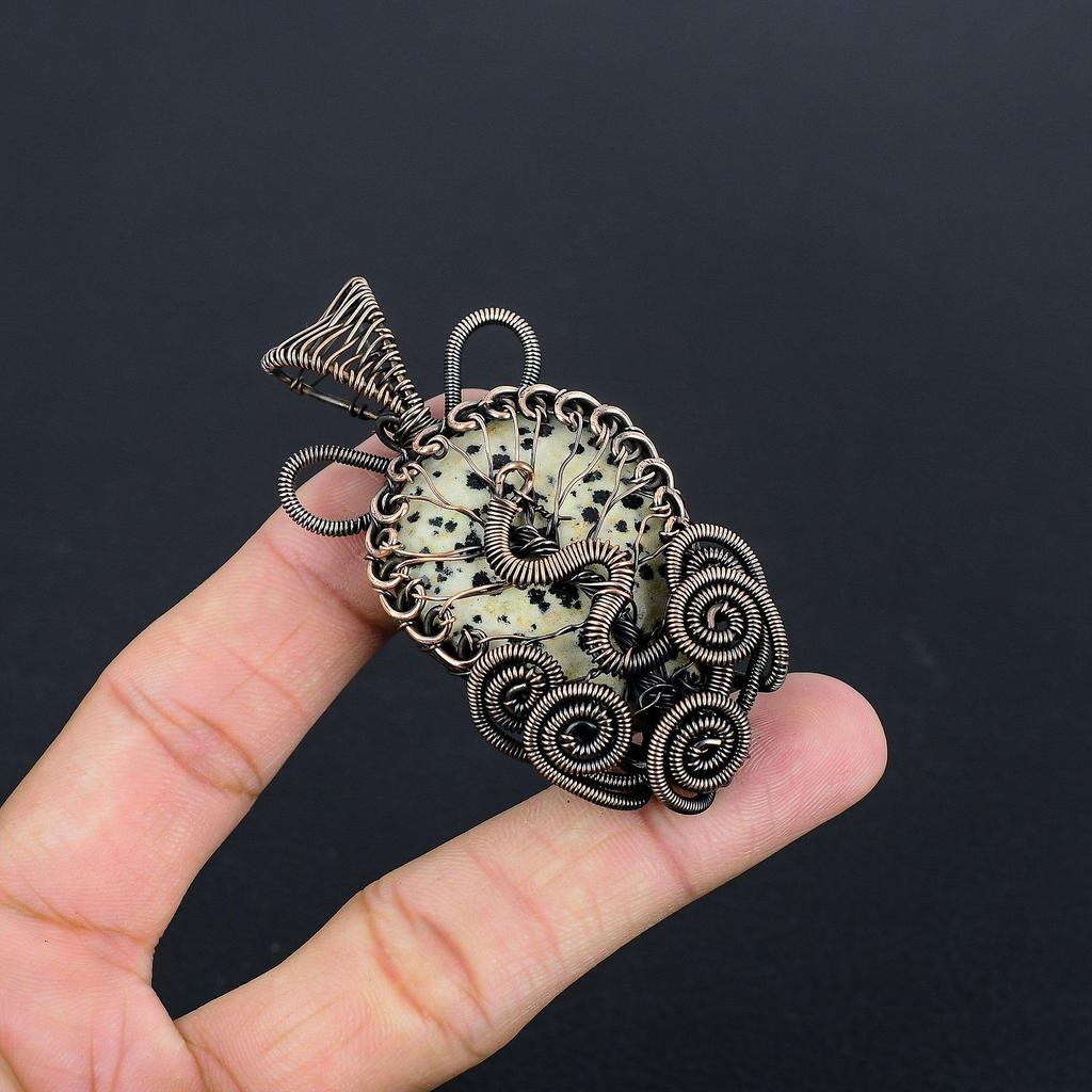 Dalmation Jasper Pendant, Handmade Gemstone Jewelry, 999 Copper Wire Wrapped Pendant Jewelry, Brand New Pendant Gifts For Mom