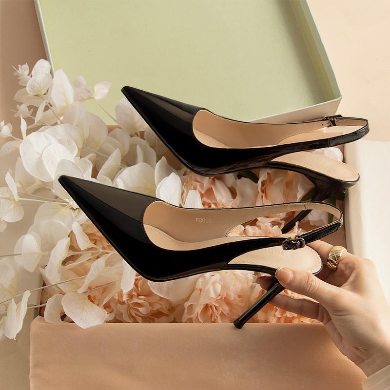 Fashion Fine Heeled Temperament, Pure Desire Style, One Button Toe Closure, Empty High-heeled Shoes, Women's French Single Shoe Sandals