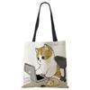 Cat Cartoon Canvas Shoulder Bag Women Print Harajuku Casual Shopping Tote Bag Reusable Large Capacity Folding Handbag CLE