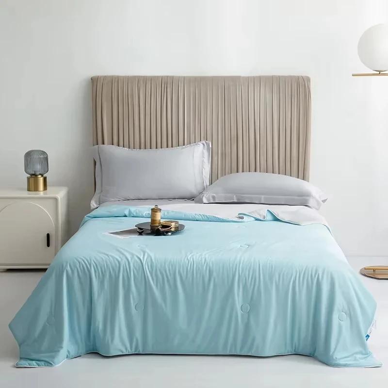Cooling Silk Summer Quilt Lightweight Machine Washable Twin Queen Size Hypoallergenic Air Conditioning Bedding 150X200CM небесно-голубой