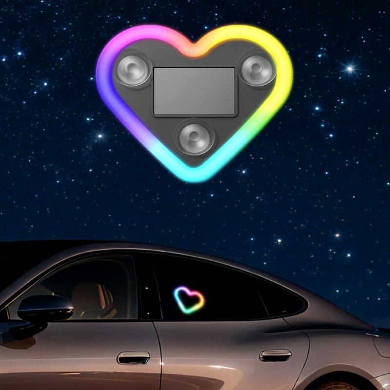 1 Set Car Window Suction Cup Led Atmosphere Light Heart Shaped Car Ambient Light 500Mah Solar/Usb-C Rechargeable Neon Lamp