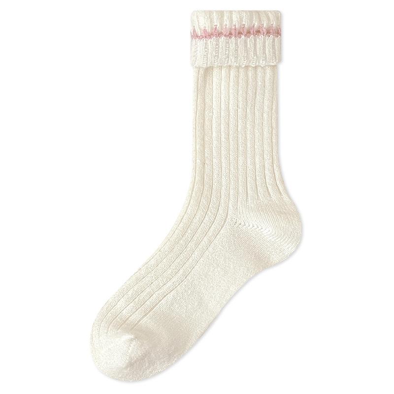 Women's Autumn and Winter Warm Socks, Thickened Plush Sleep Winter Long Socks, Pile Socks, Contrasting Colors