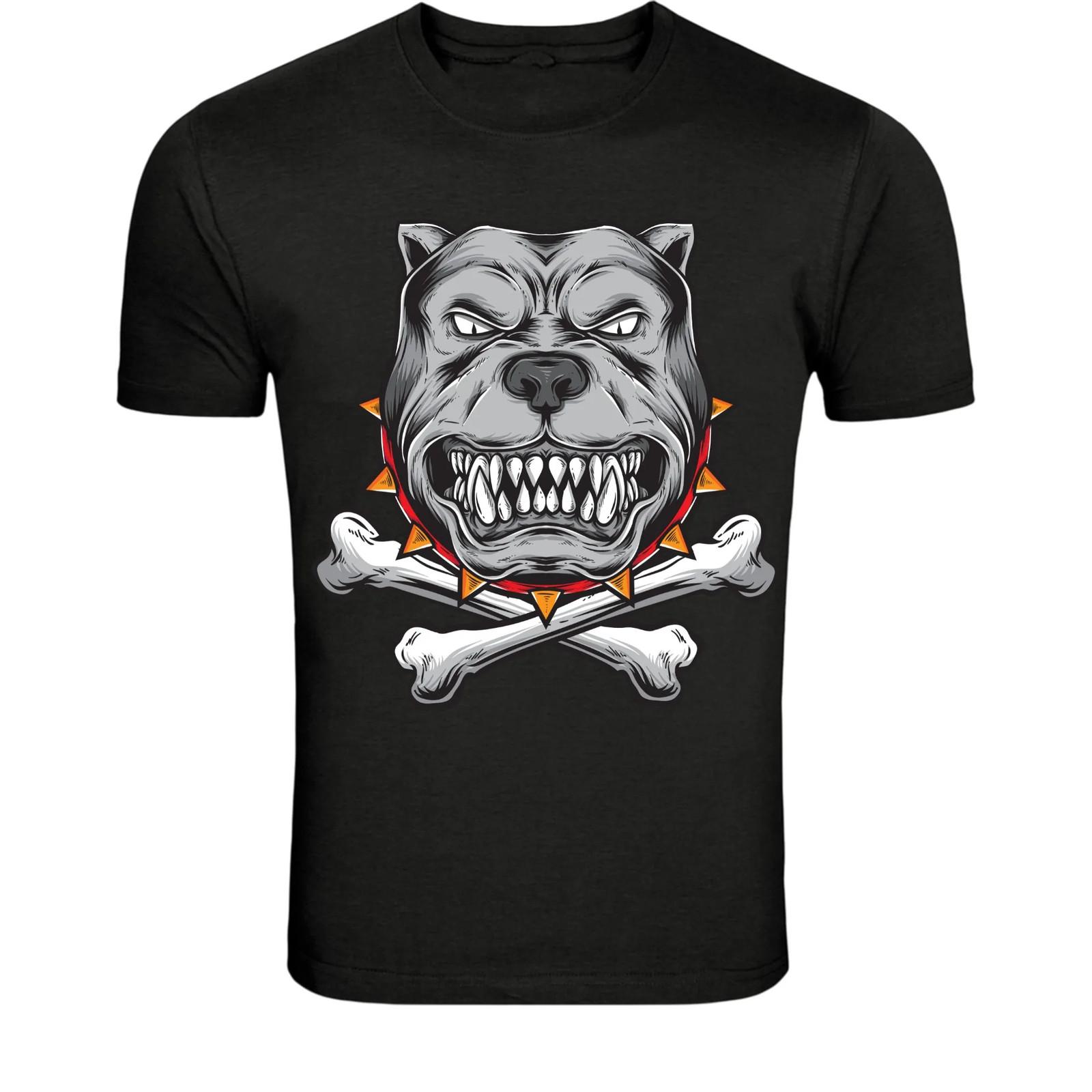 Angry Pitbull Skull Dog T-Shirt - Fierce Guard Dog Graphic Tee XXL