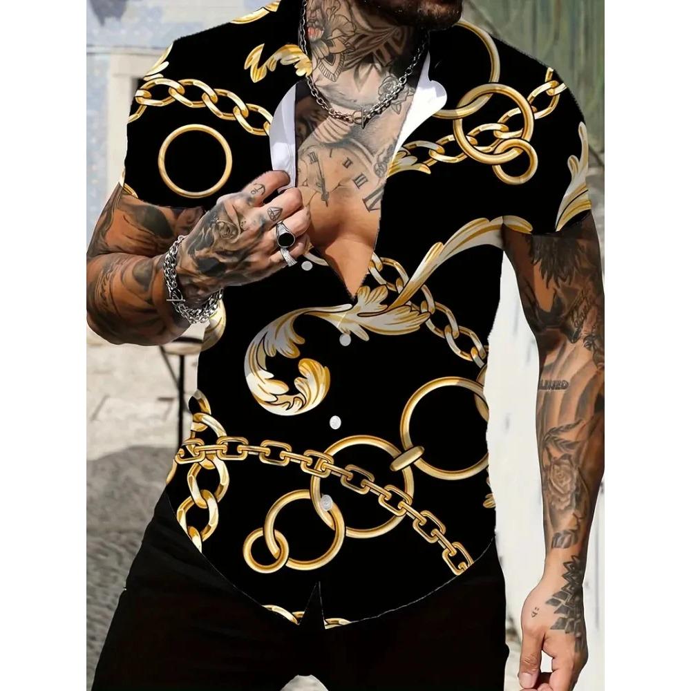 Summer Retro Baroque Pattern Print Men s Shirts Hawaii Short Sleeve Top Fashion Streetwear Casual Outdoor Men s and Women s Clothing Blouse S