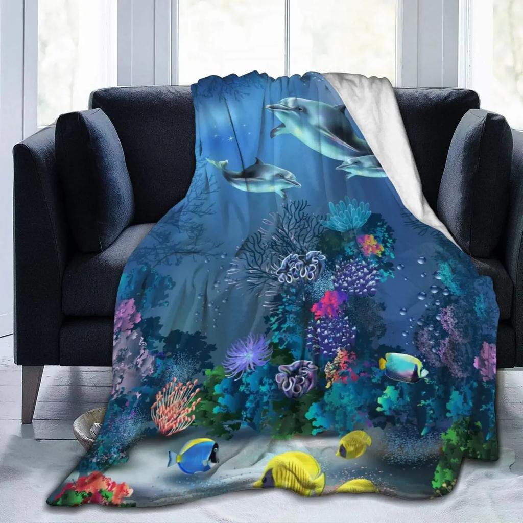 Dolphin Throw Blanket, Soft Blanket for Girl Kid Teens Adults, Fleece Cute Dolphin Blanket Warm Cozy Throw for Bed Crib or Couch