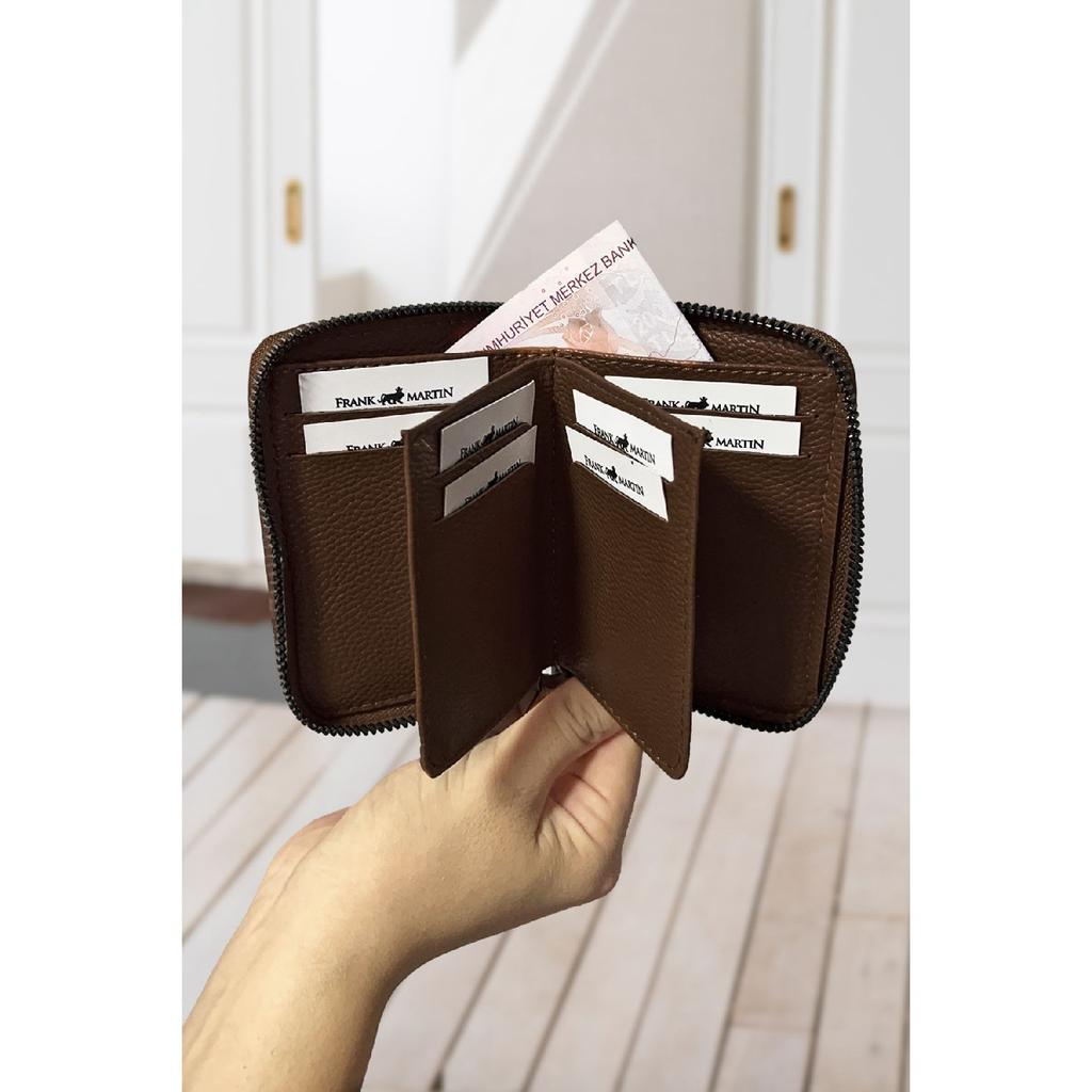 Stilvolles schwarzes Kartenetui aus Leder mit originellem Geldfach mit Reißverschluss und Geschenkbox