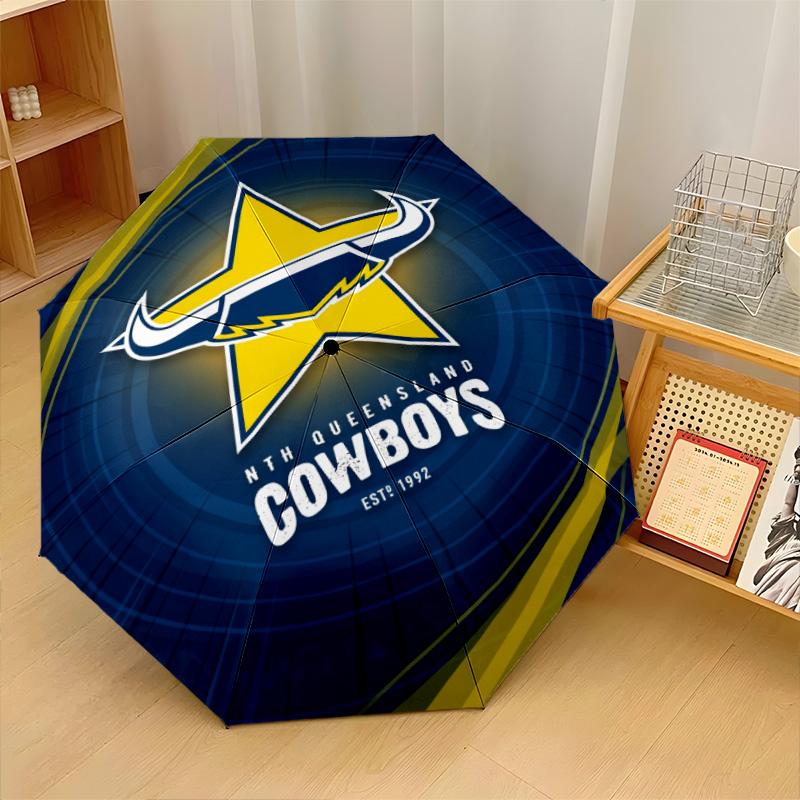 North Queensland Cowboys Print Auto 8?Ribs Folding Umbrella Wind Resistant Lightweight Automatic Umbrella For Daily Travel