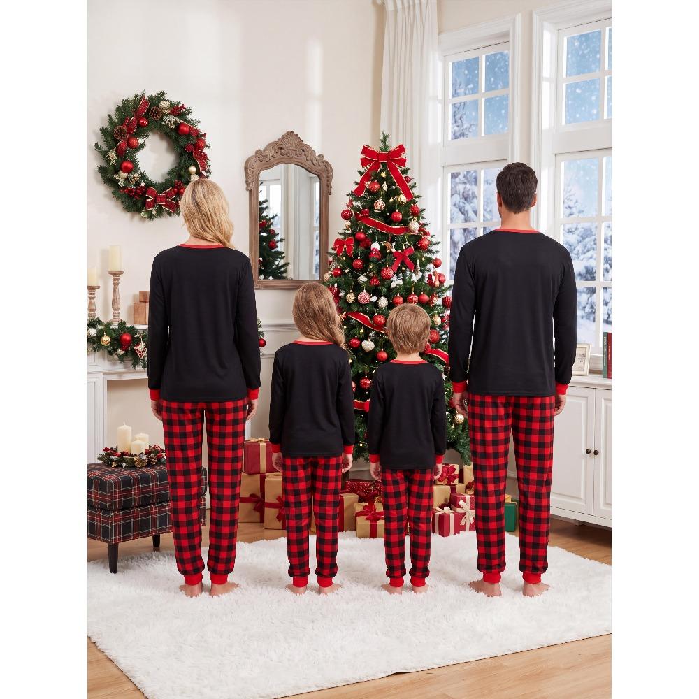 Christmas Pajama Set, Xmas Tree & Letter Print Long Sleeve Tops and Pants Sleepwear, Family Matching Christmas Pajamas Set for Men Women Boys & Girls