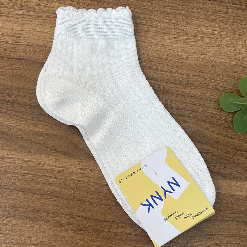 Women s Spring/Summer 2026 Lace Cotton Ankle Socks - Hollow Mesh, Seamless, Versatile Solid Colors One Size