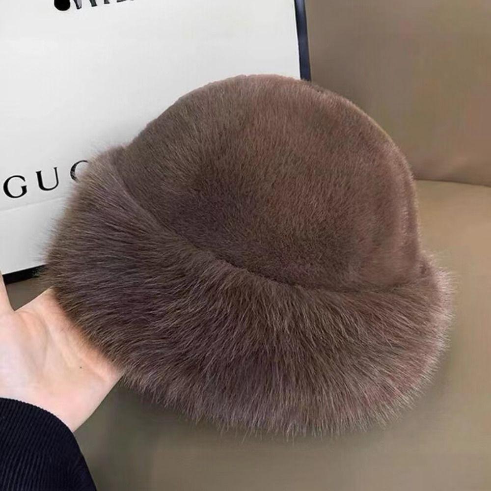 Warm Cap Plush Basin Cap Korean Style Solid Beanie Cute Faux Fur Mink Hat  Winter