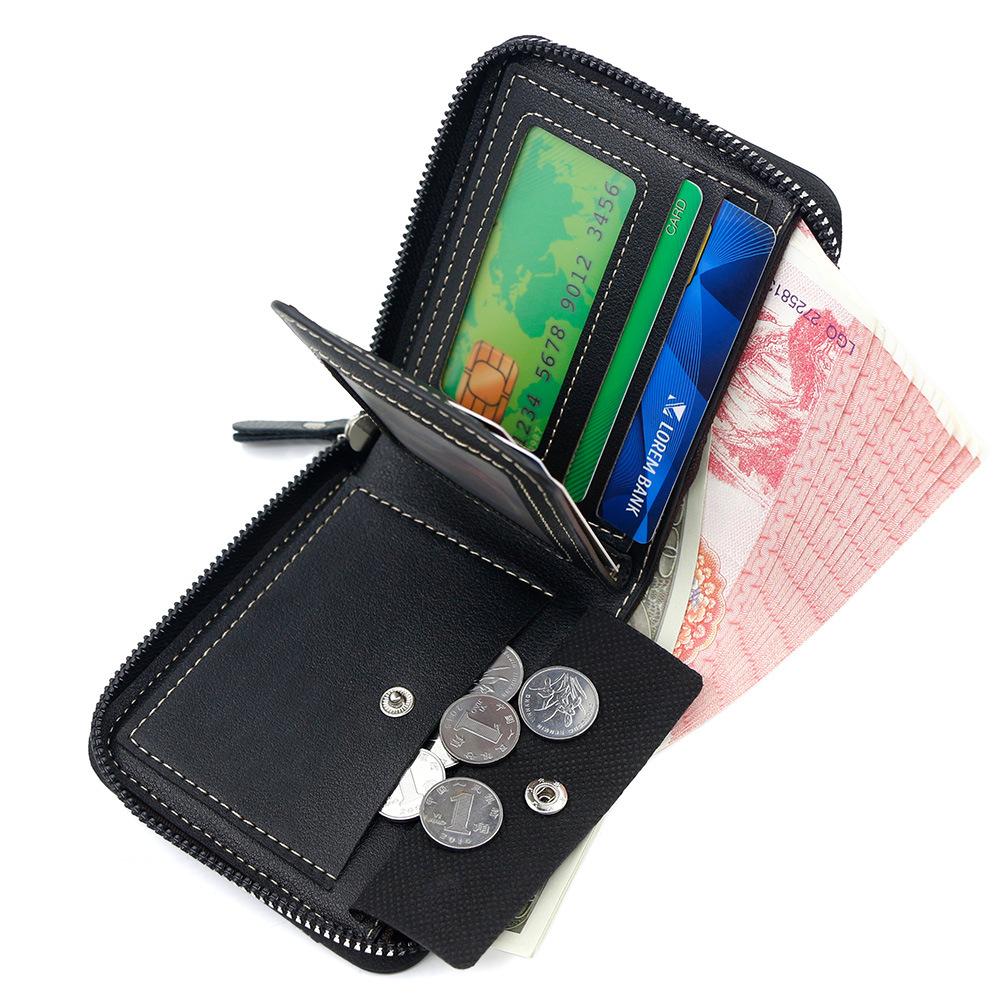 New Trendy Carbon Fiber Short Wallet Men Card Bag Integrated Zipper Change Bag Holder Bifold Clutch Solid Hombre Business Purse