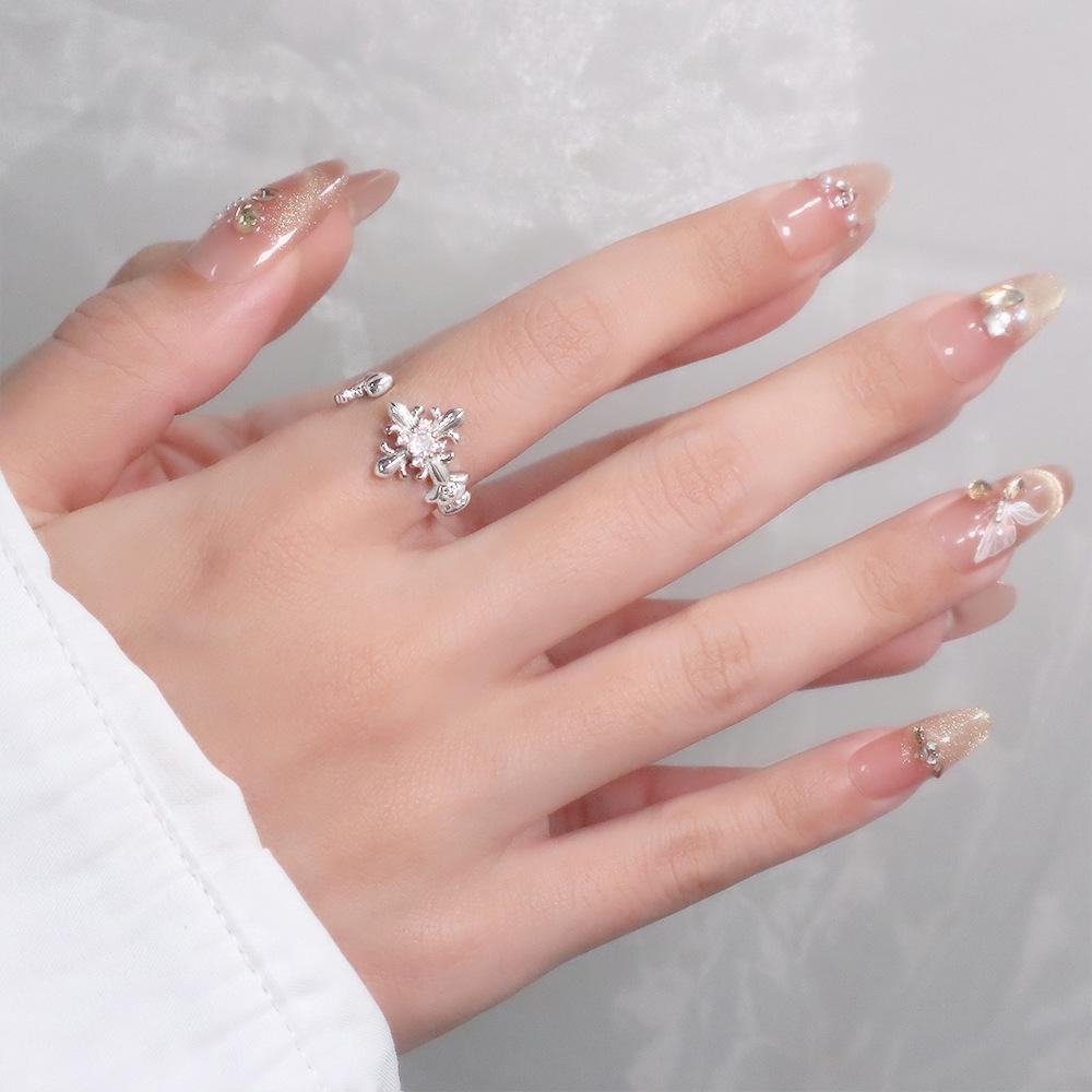 Exquisite Gold Open Ring: Japanese & Korean Style, Diamond-Studded Thin Band, Stackable & Elegant Finger Jewelry