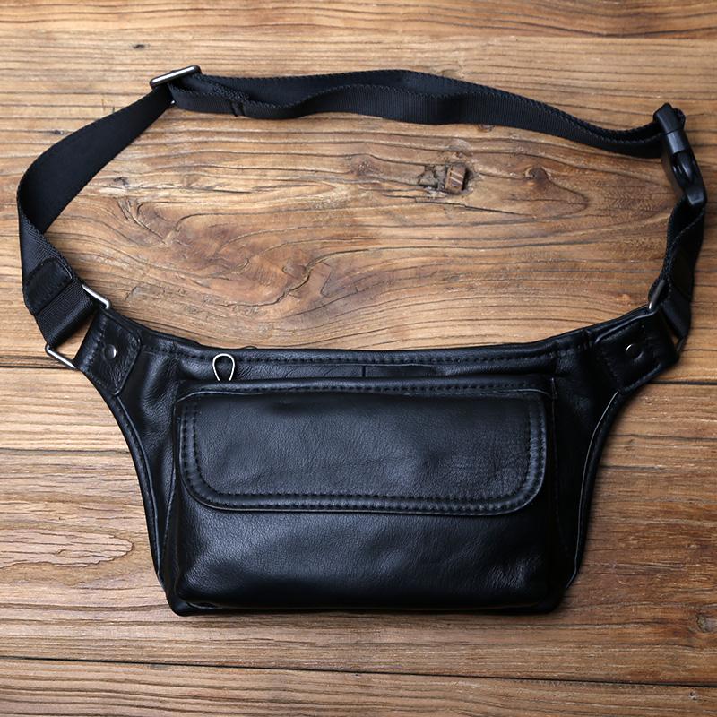 

NZPJ Men s Genuine Leather Waist Bag First Layer Leather Casual Chest Bag Soft Leather One-shoulder Crossbody Bag Man Belt Pouch чорний