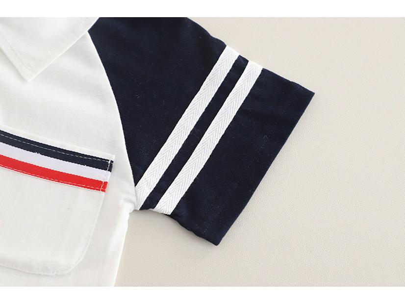 “2025 New Style Boys' Summer Two-Piece Set: Lapel Stripe Short Sleeve"