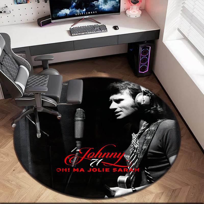 1pc Johnny Hallyday Music Album Round Carpet Painted Printed Circular Carpet, Home Door Mat, Outdoor Travel Protection Carpet