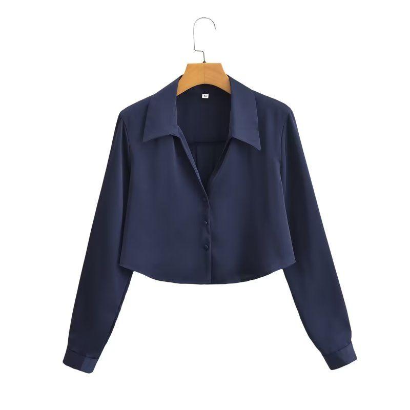 Kaslead Fashion Style Silk Satin Texture Long Sleeves Shirt