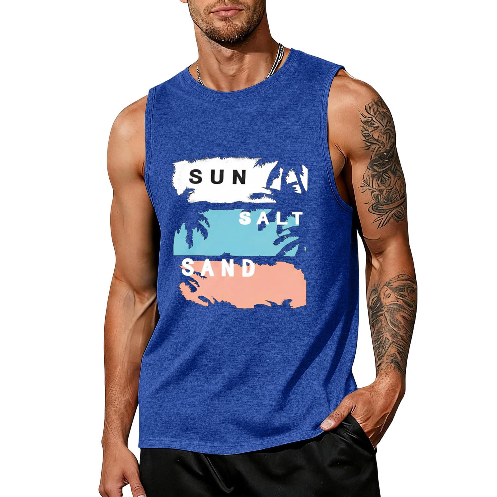 

Men’s Sleeveless Tank Top Crew Neck Casual Muscle Shirt Relaxed Fit Soft Fabric Beach Graphic Print Sun S синий