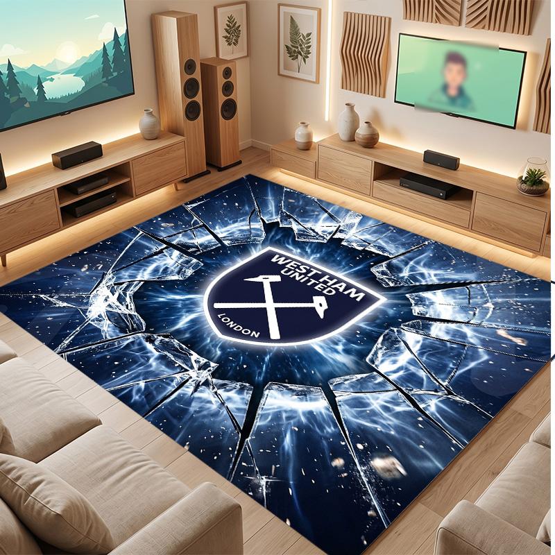 West Ham United Football Print Crystal Velvet Rug, Comfortable Water Absorbent Non Slip Indoor Floor Carpet