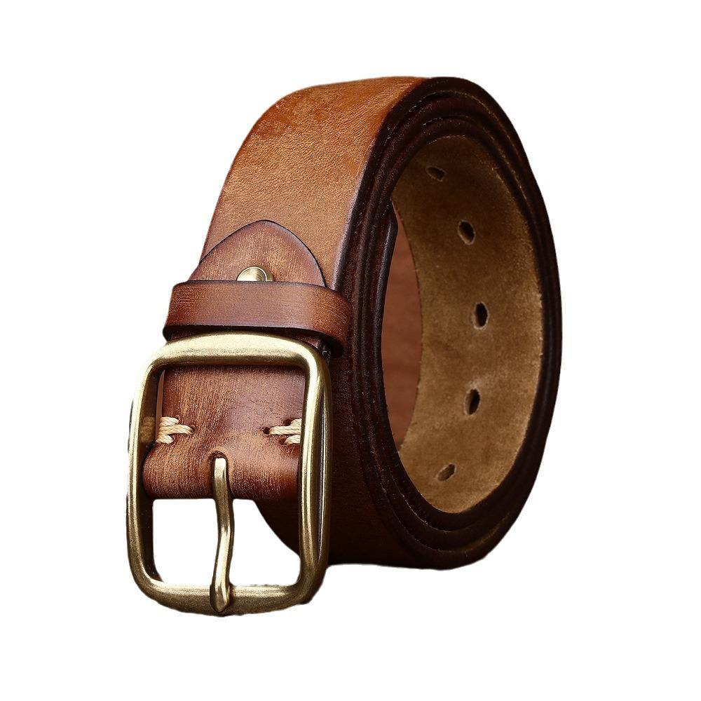 3.8Cm Men'S Leather Belt First Layer Cowhide Pure Copper Blue Casual Pants Sports Belt