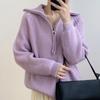 Autumn and winter new gentle solid color half-open lapel pit strip design sense small short knitted pullover sweater women