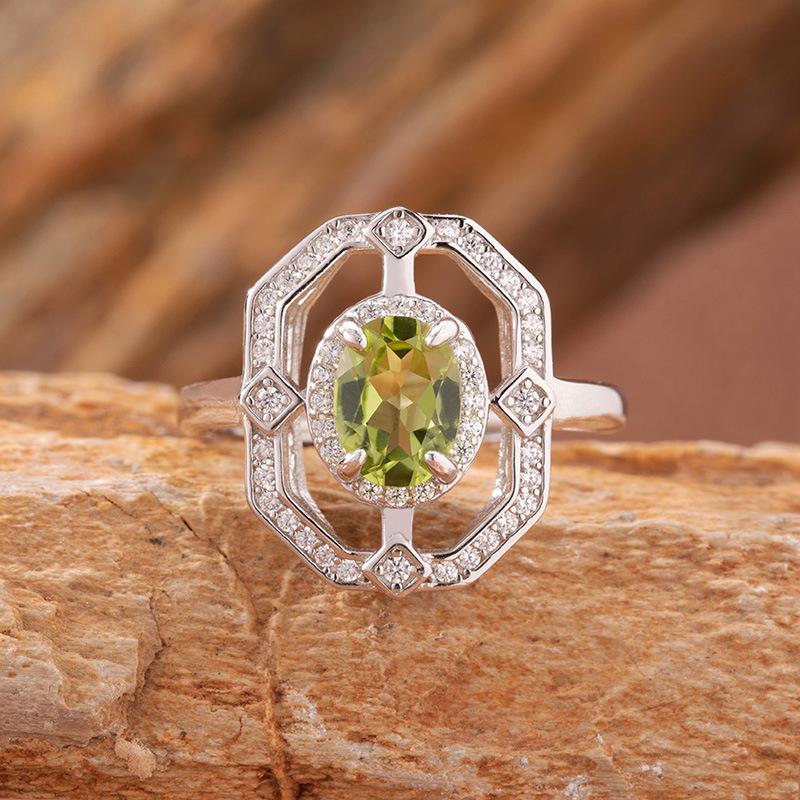 Sapphire Topaz Peridot Aquamarine Natural Color Treasure Ring Women'S Set S925 Silver Earrings