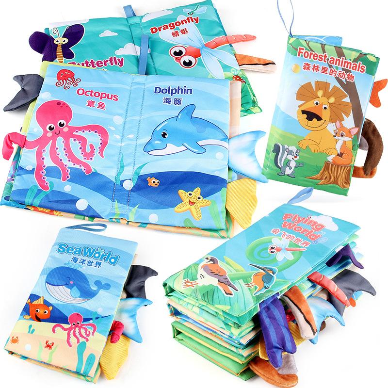 Baby Baby Sea, Land And Air Tail Cloth Book, Chinese And English Ocean Forest Flying Animal Palm Book Early Education Toy