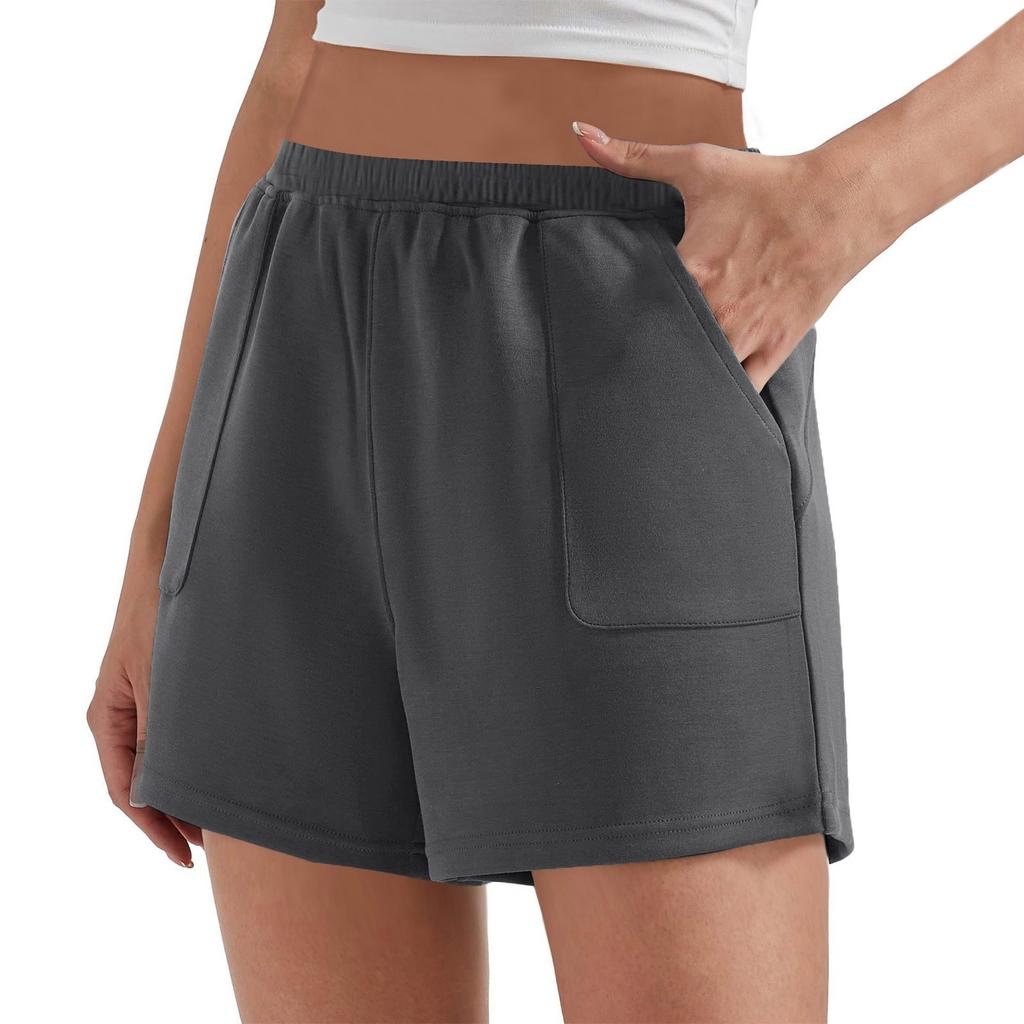 Einfarbige, lässige Shorts mit hoher Taille und weitem Bein für Damen, Baggy-Shorts zum Abnehmen, lässige Sporthosen, Home-Hosen, Strandhosen