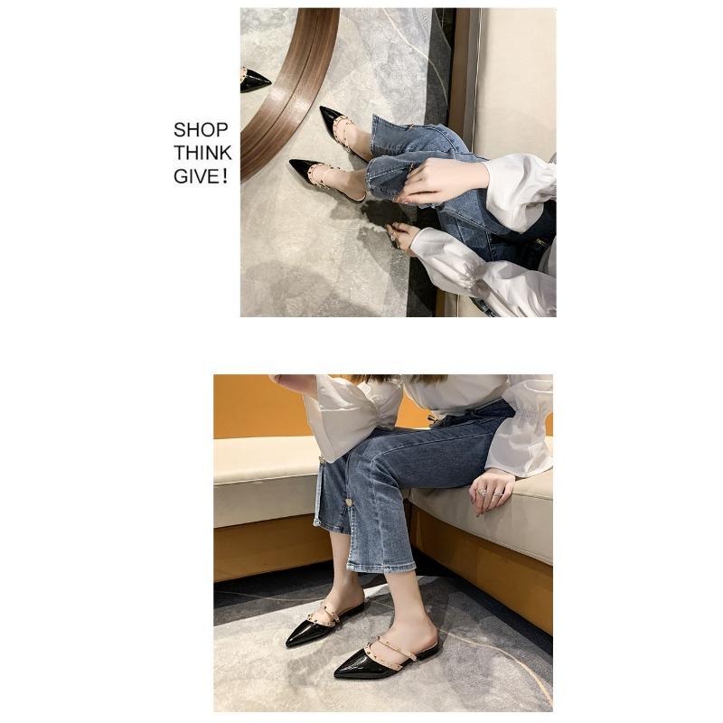 2025 New Riveted Semi-drag Thick-heeled Pointed Sandals for Women