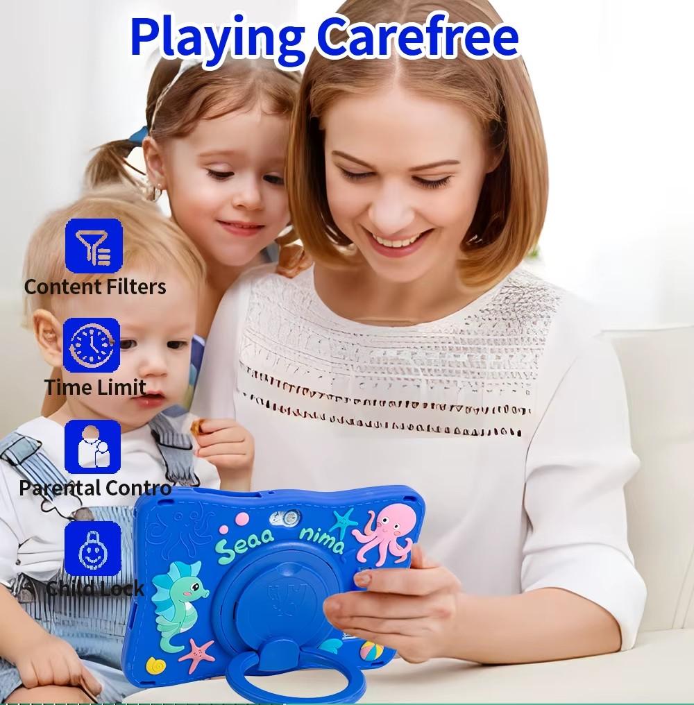 2025 New Tablet for Kids 7 Inch Android 13 System 64GB WiFi Bluetooth Dual Camera Educational Software Installed with Proof Case